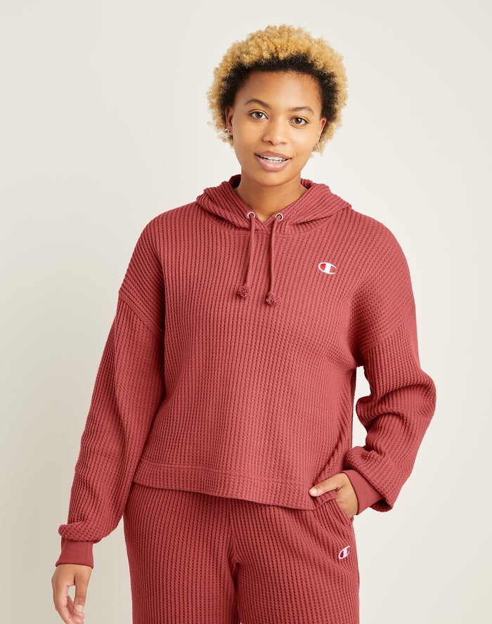 Champion Waffle Knit Kadın Kapşonlu Sweatshirt Mercan ( YFSKEZ297 )